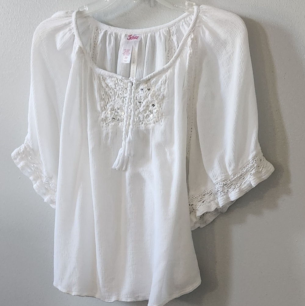Justice Girls White Crochet Accent Blouse Size 20